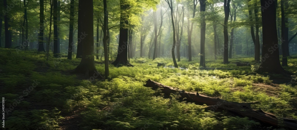 Fototapeta premium Sunlight Filtering Through a Dense Forest