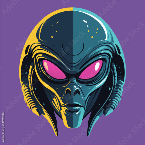 Futuristic alien mask with horns and glowing eyes