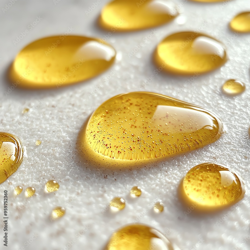 a closeup of olive oil droplets on a white surface, detailed and glossy, vibrant yellow, isolated on white background a closeup of olive oil droplets on a white surface, detailed and glossy, vibrant yellow, isolated on white background