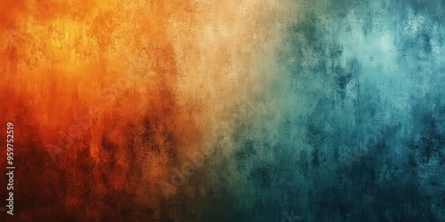 Vibrant abstract painting with gradient transition from warm to cool colors and textured brushstrokes