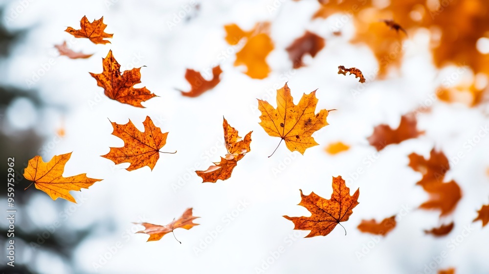 A bunch of yellow and orange leaves flying in the air A bunch of yellow and orange leaves flying in the air