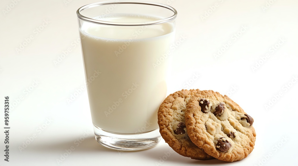 a glass of milk with cookies beside it, classic snack combination, bright and appetizing, isolated on white background a glass of milk with cookies beside it, classic snack combination, bright and appetizing, isolated on white background