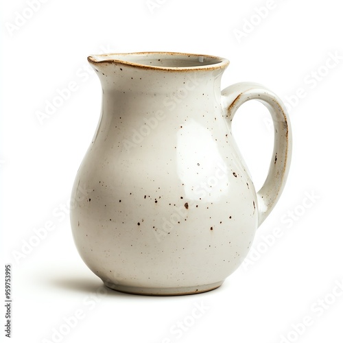 a milk jug with a handle, rustic kitchenware, soft white tones, isolated on white background photo