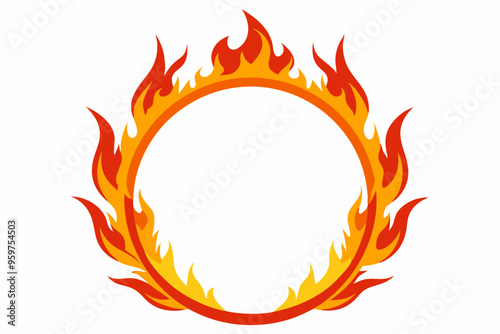 Fire and flames, burning circle flame frame vector illustration