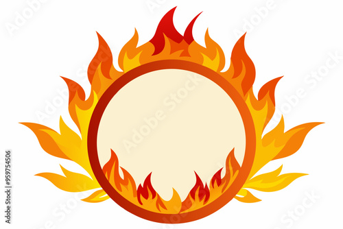 Fire and flames, burning circle flame frame vector illustration