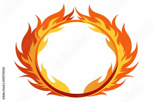 Fire and flames, burning circle flame frame vector illustration