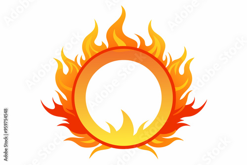 Fire and flames, burning circle flame frame vector illustration