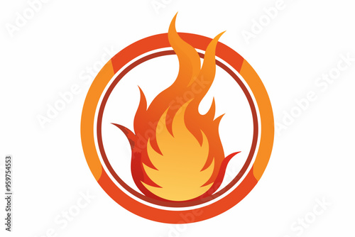 Fire and flames, burning circle flame frame vector illustration