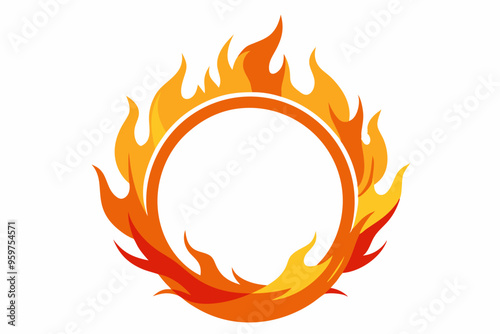 Fire and flames, burning circle flame frame vector illustration