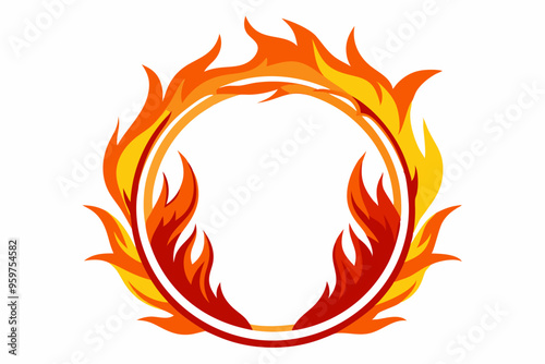 Fire and flames, burning circle flame frame vector illustration