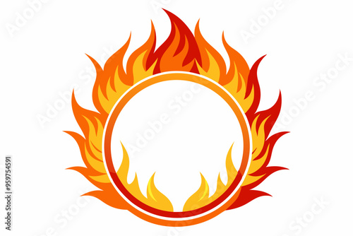 Fire and flames, burning circle flame frame vector illustration