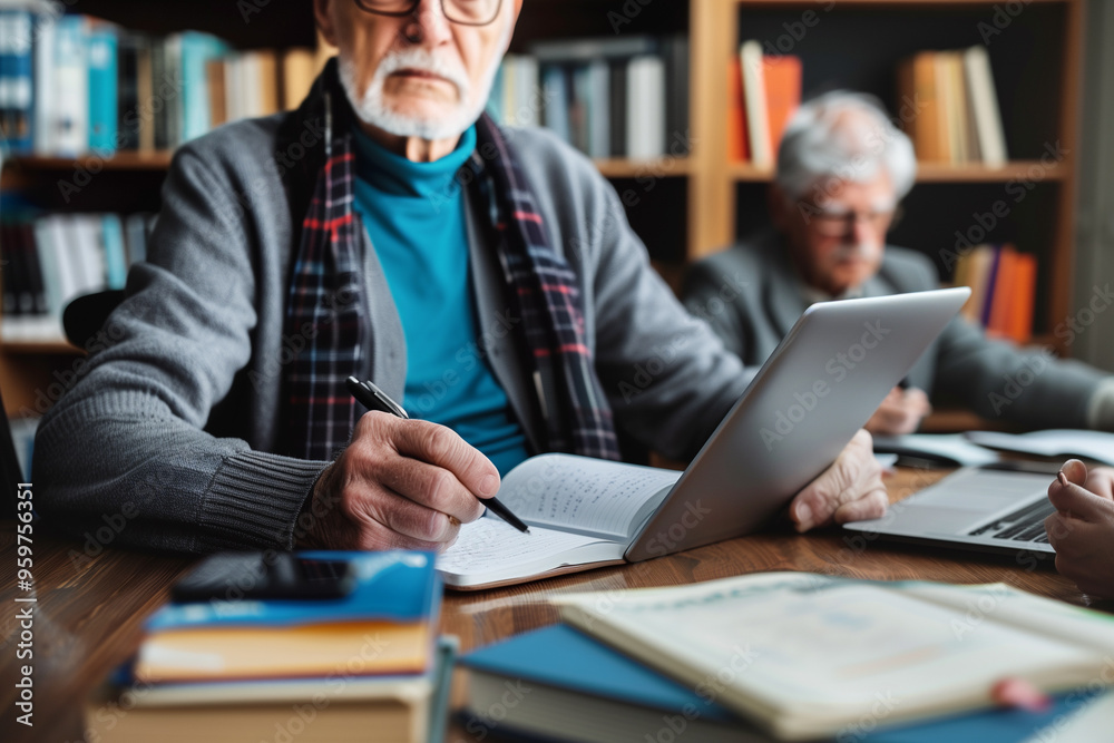 Older gentleman diligently using a laptop, representing active aging and technology use among seniors. continuous learning and modern connectivity for the elderly. Older gentleman diligently using a laptop, representing active aging and technology use among seniors. continuous learning and modern connectivity for the elderly.