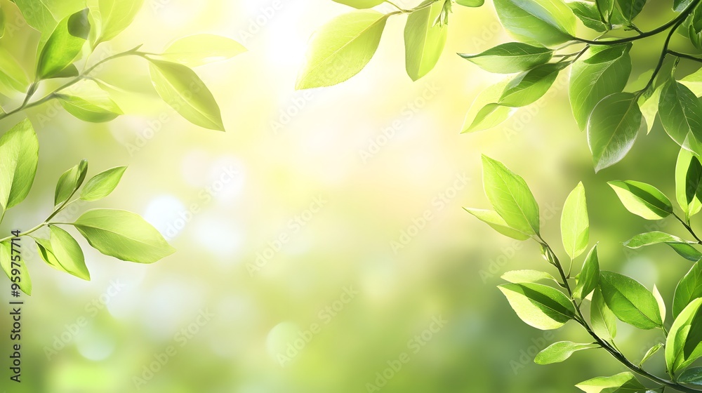 Fresh green leaves overlapping with sunlit background Fresh green leaves overlapping with sunlit background