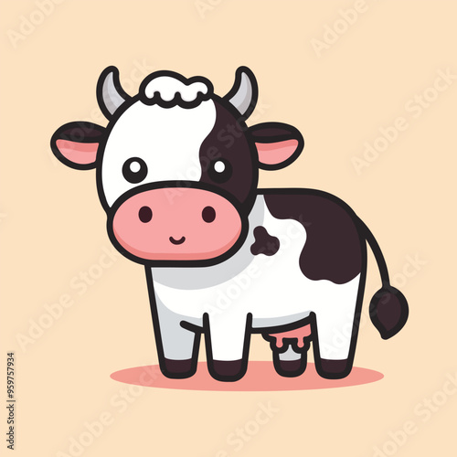 Cute cow cartoon kawaii flat design vector illustration