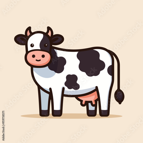 Cute cow cartoon kawaii flat design vector illustration