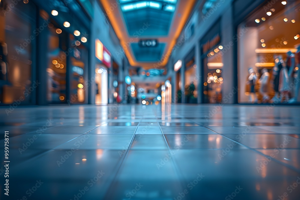 Serene Shopping Mall Aisle with Reflections and Ambient Lighting Serene Shopping Mall Aisle with Reflections and Ambient Lighting