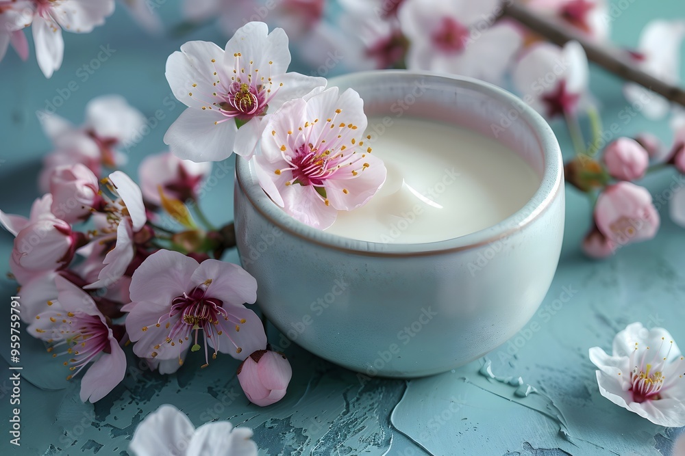 Delicate Cherry Blossom Cream in a Serene Setting Delicate Cherry Blossom Cream in a Serene Setting