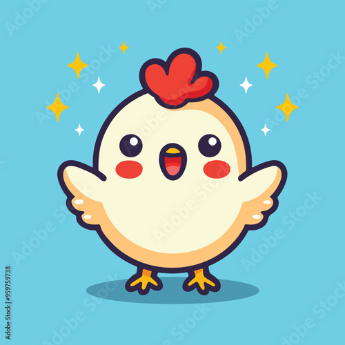 Cute chicken cartoon mascot vector flat design illustration