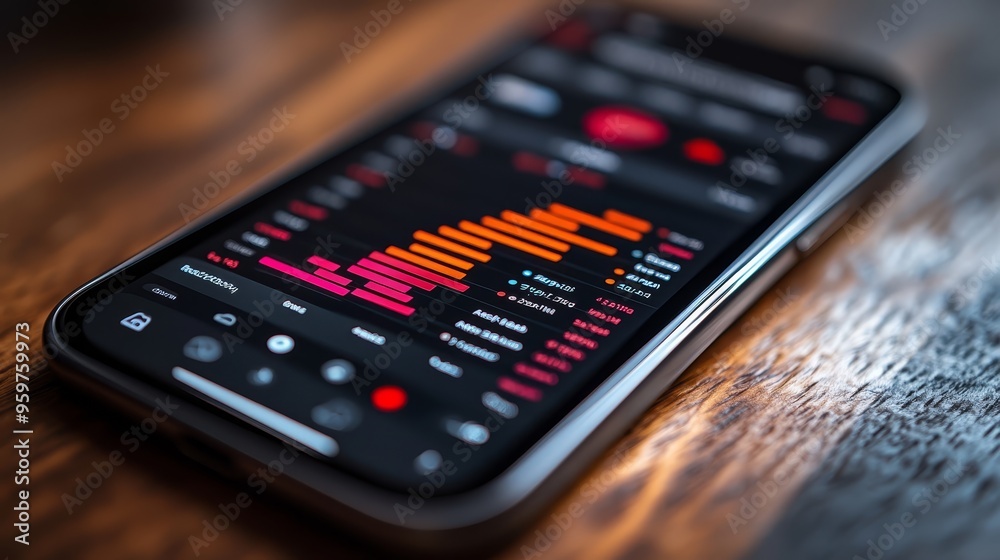 Smartphone screen with financial data and charts Smartphone screen with financial data and charts