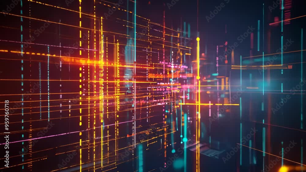 colorful abstract digital lines and circuits, futuristic technology concept