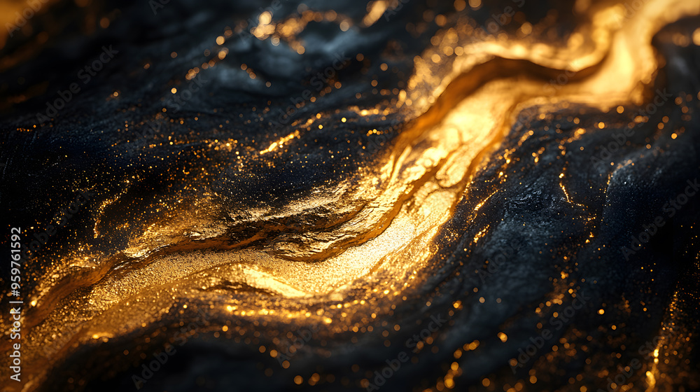 Gleaming gold foil pattern on a dark matte surface. Gleaming gold foil pattern on a dark matte surface.