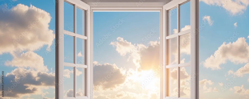 Open window with a breeze blowing in, symbolizing fresh air and new opportunities Open window with a breeze blowing in, symbolizing fresh air and new opportunities