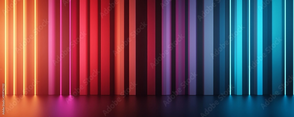Rising data bars in glowing neon, top view, representing business growth trends, futuristic tone, Triadic Color Scheme