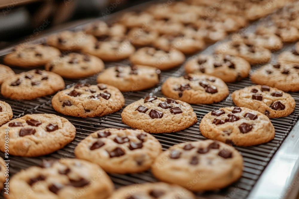 Freshly Baked Chocolate Chip Cookies on a Cooling Rack Freshly Baked Chocolate Chip Cookies on a Cooling Rack