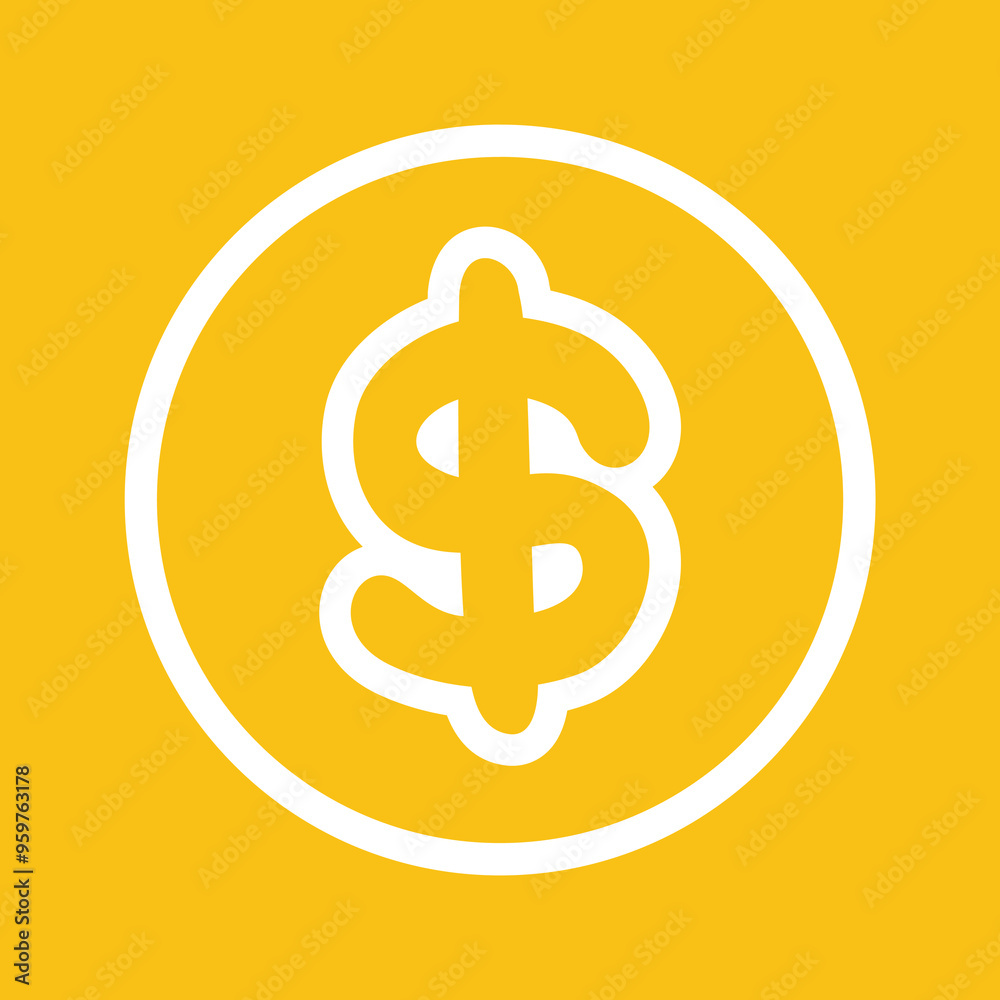 Fototapeta premium Dollar money coin logo icon vector illustration, us dollar symbol in line art style