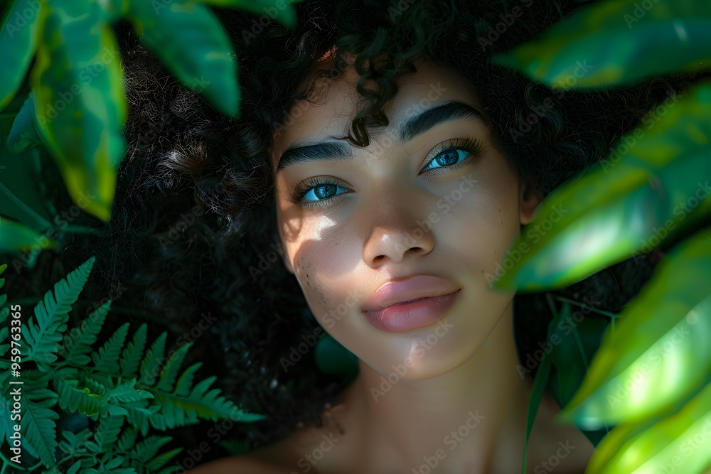 Captivating Portrait of a Young Woman Surrounded by Lush Greenery Captivating Portrait of a Young Woman Surrounded by Lush Greenery