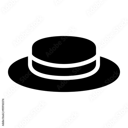 boater hat, straw, hat, cap, headwear solid or glyph icon