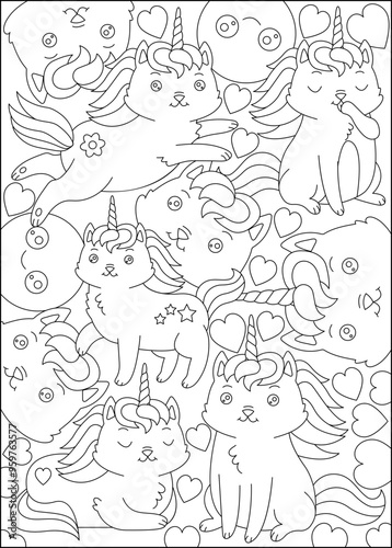 cat doodle kawaii coloring book page