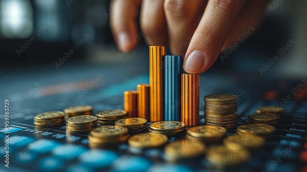 Financial Growth and Investment Concept with Gold Coins and Bar Graph
