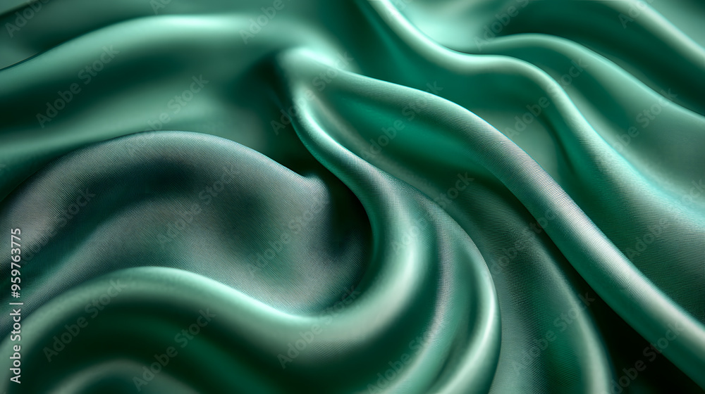 Obraz premium Luxurious silk fabric in emerald green, smooth and shiny, with a rich and elegant texture.