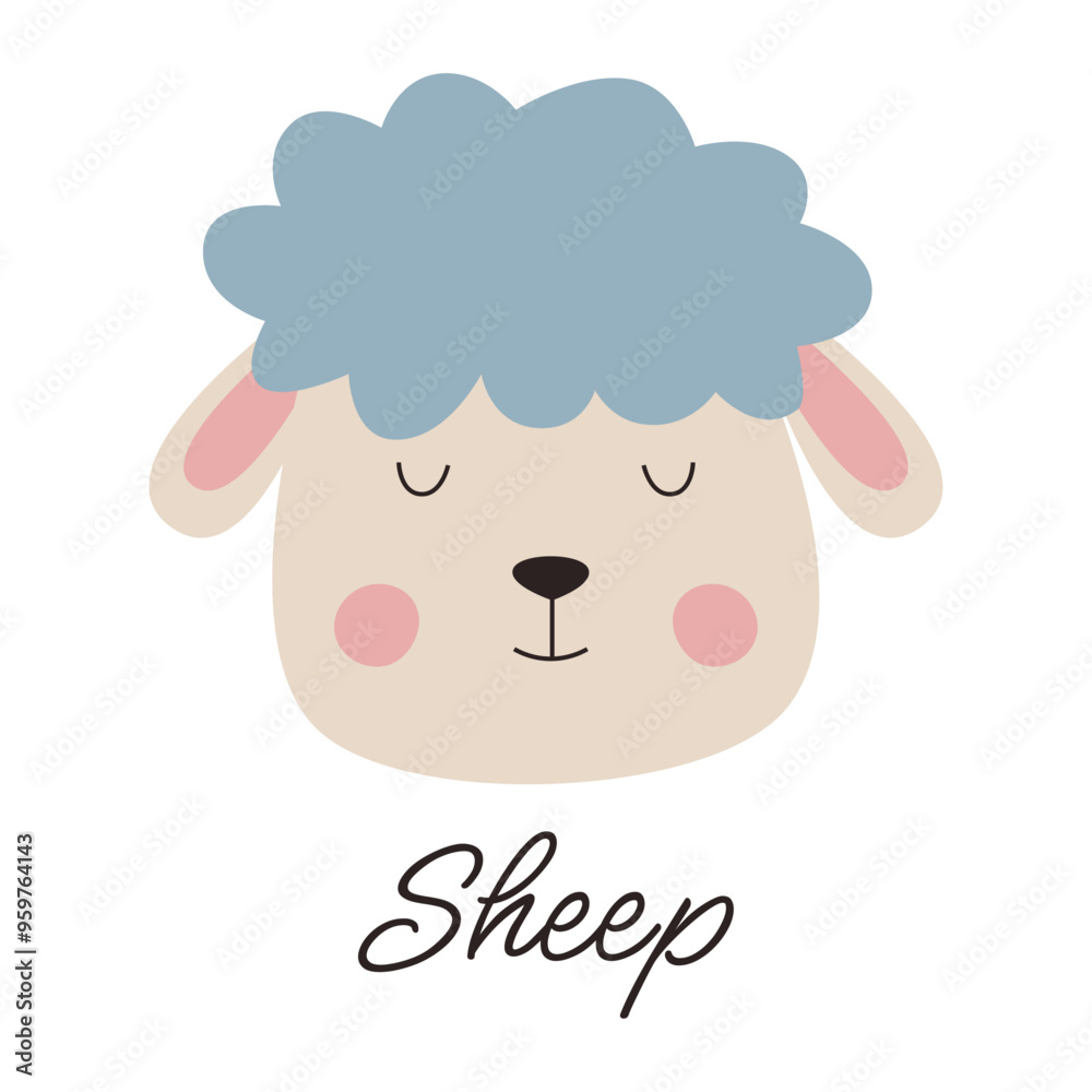 Cute and funny sheep vector illustration. Farm animal's head is drawn in cartoon style. Cute and funny sheep vector illustration. Farm animal's head is drawn in cartoon style.