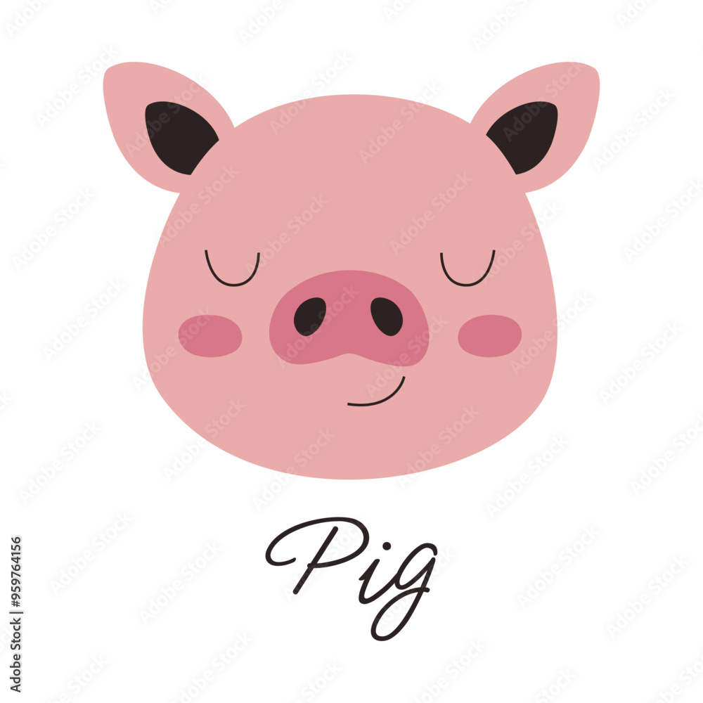 Cute pig face drawn in cartoon style. Creative children's print with a domestic animal. Cute pig face drawn in cartoon style. Creative children's print with a domestic animal.