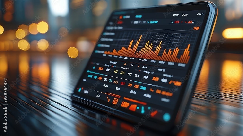 Stock Market Data Analysis on Tablet with Bokeh Lights Stock Market Data Analysis on Tablet with Bokeh Lights