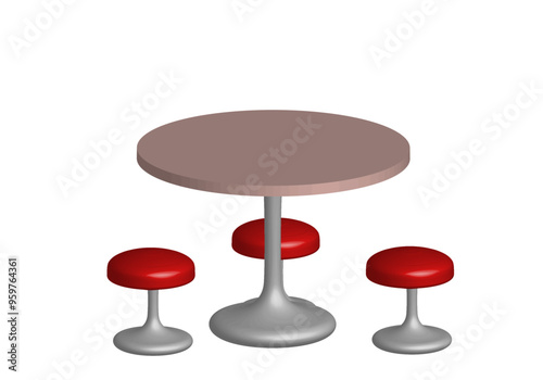 Table and bar stools in a realistic style. Vector illustration isolated on white. 