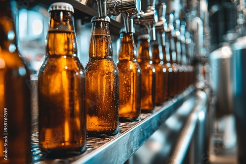 Bottled Beer on a Conveyor Belt During Production