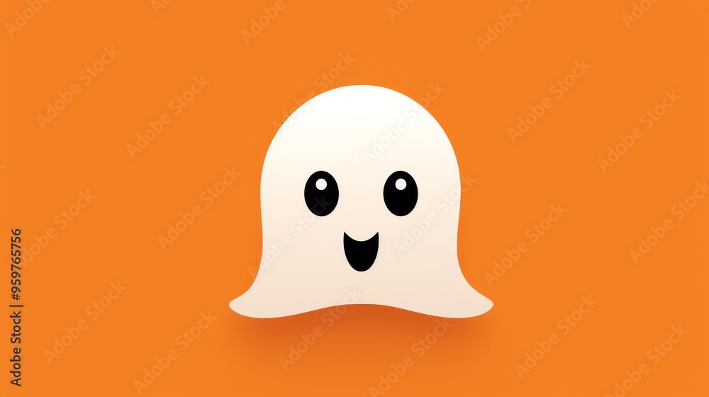 Cute cartoon ghost character with a smiling face on a bright orange background Cute cartoon ghost character with a smiling face on a bright orange background