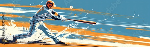 Baseball Player Hitting Ball, Abstract