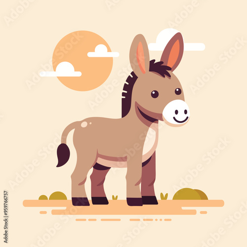 Happy cute donkey cartoon flat design vector illustration