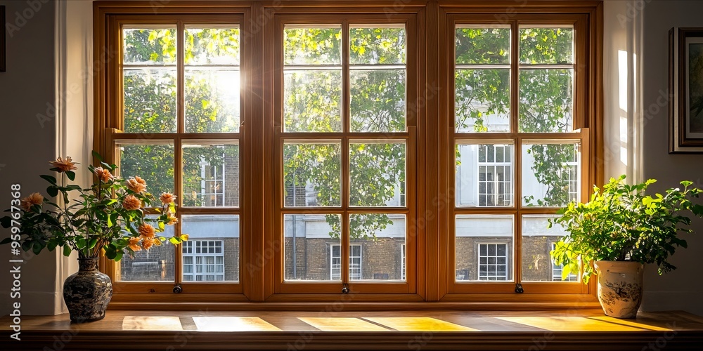 A window with a vase of flowers sitting on a window sill A window with a vase of flowers sitting on a window sill