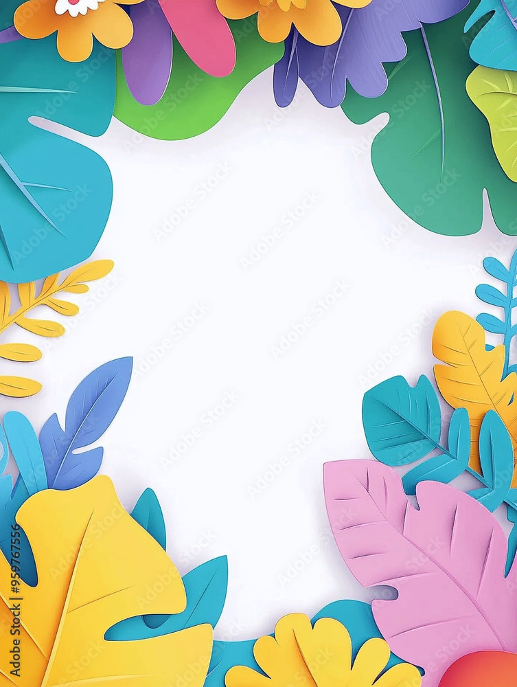 Cartoon, paper-cut style, kindergarten, simple, hand-painted style background image with blank area in the middle and white background Cartoon, paper-cut style, kindergarten, simple, hand-painted style background image with blank area in the middle and white background