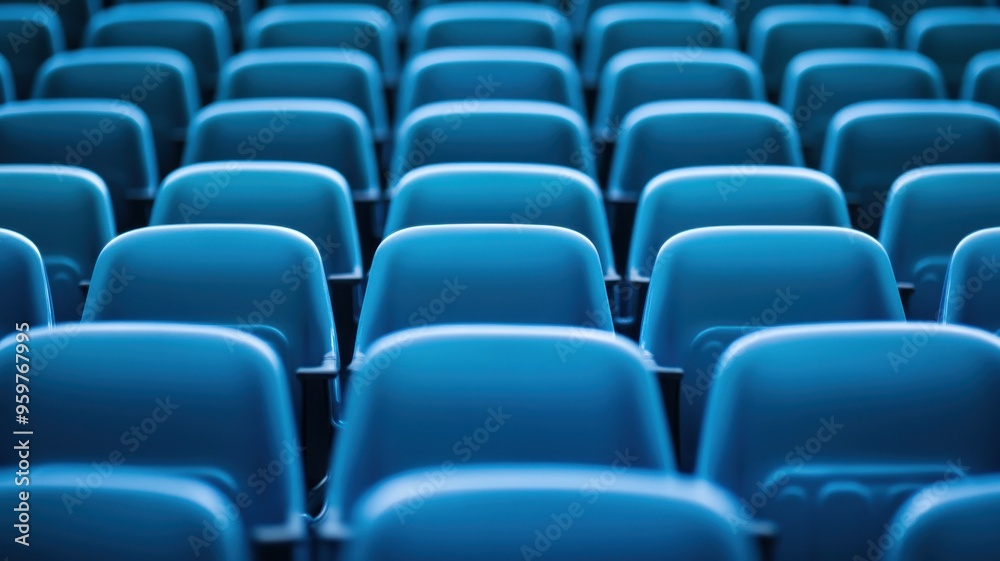 A repetitive pattern of blue chairs arranged in rows, ideal for background or seating concepts in designs. A repetitive pattern of blue chairs arranged in rows, ideal for background or seating concepts in designs.