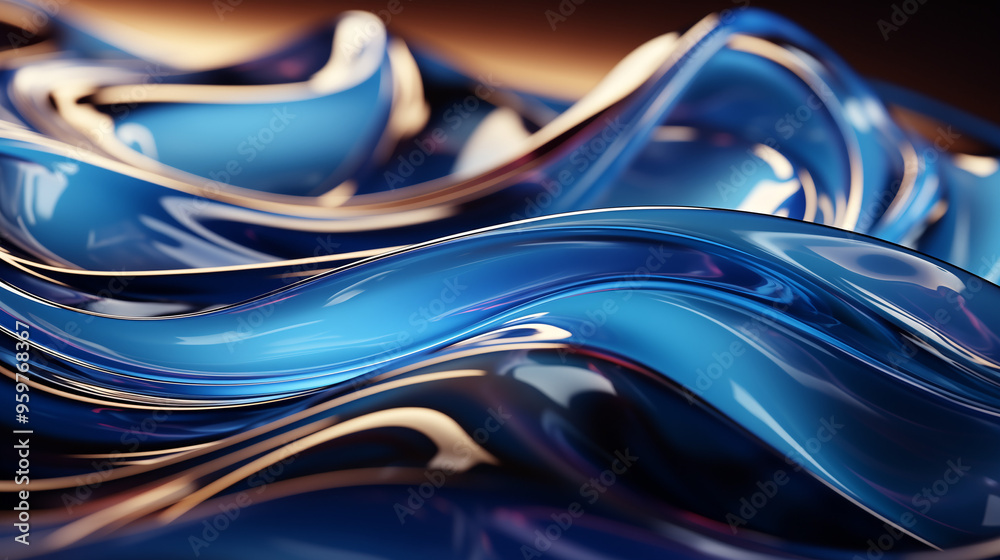 Obraz premium astarte.ai: Fluid Sapphire Blue and Metallic Flowing Waves 