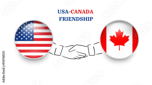 usa and canada flags in circle with shake hand. usa And canada friendship. usa And canada flags, isolated on white background. Vector