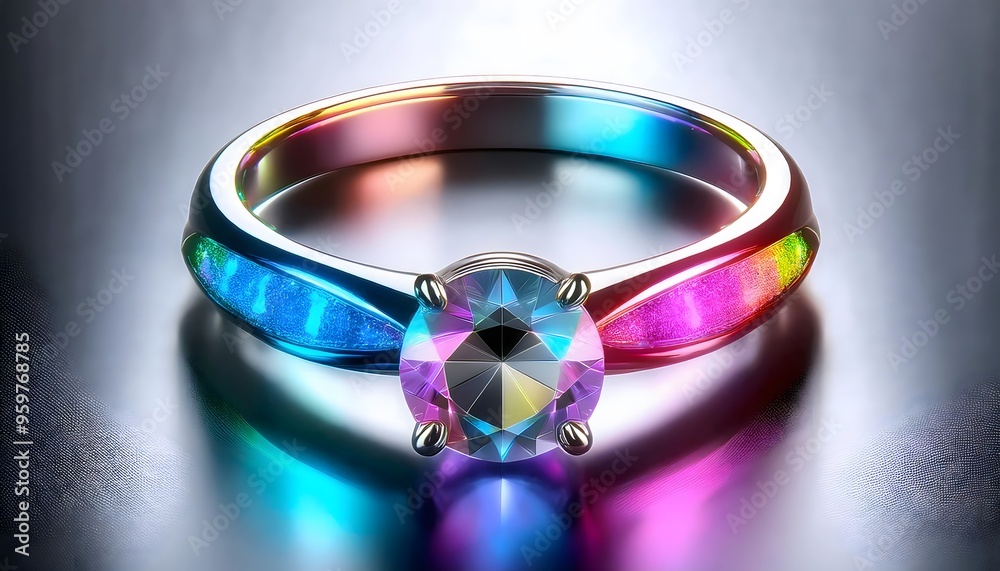 3D illustration of diamond ring design on white background in studio, symbol of love and commitment. 3D illustration of diamond ring design on white background in studio, symbol of love and commitment.