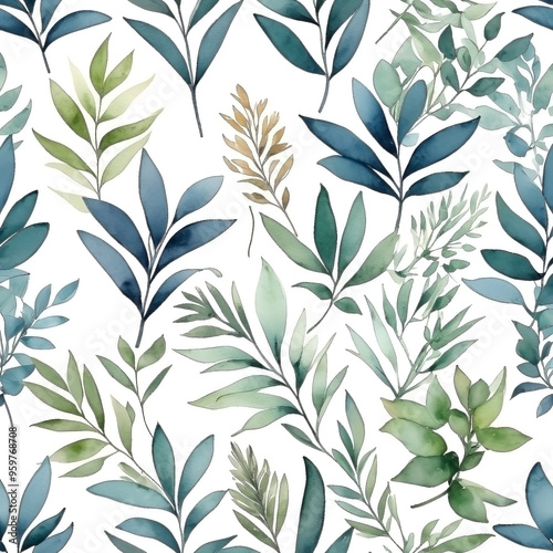 seamless Watercolor Pattern using botanical elements.