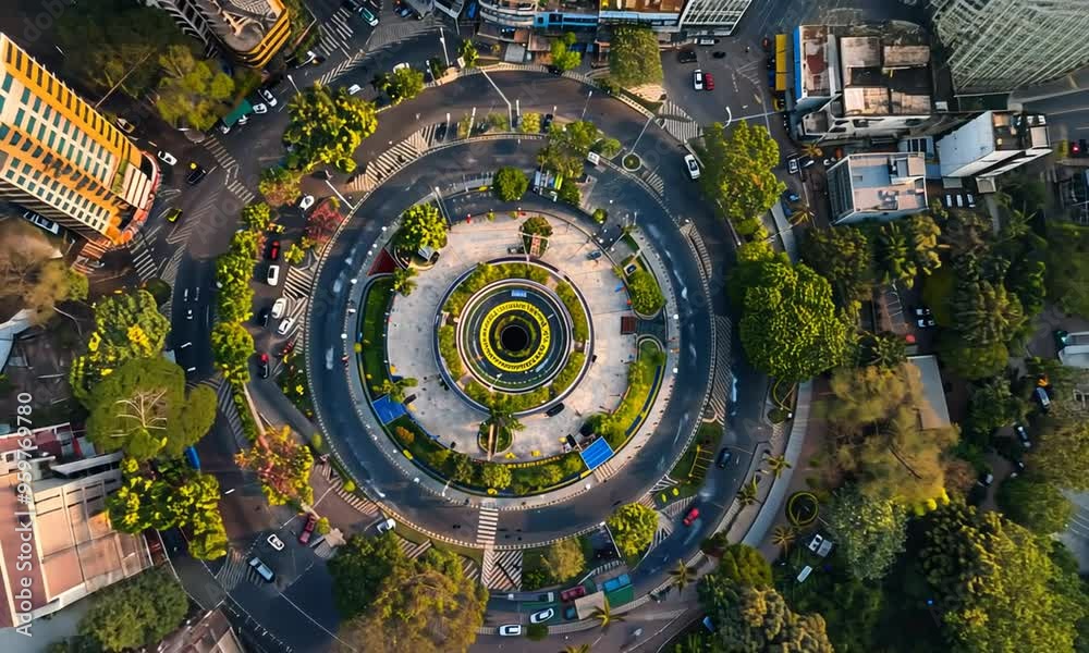 Aerial View of a Circular Intersection in a City Aerial View of a Circular Intersection in a City